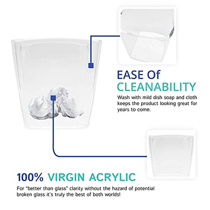 Huang Acrylic Clear Square Mini Wastebasket Trash Can | Garbage Container Bin for Bathrooms, Kitchens, Home Offices | Shatter-Proof, Stylish, Durable and Compact Design - size: Mini Square