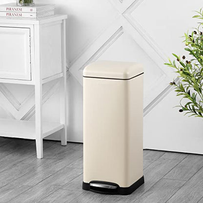 happimess HPM1007F Betty Retro 8-Gallon Step-Open Trash Can with Soft-Close Lid, Fingerprint Resistant, Modern, Minimalistic for Home, Kitchen, Laundry Room, Office, Bedroom, Bathroom, Almond | Fingerprint Resistant, Removable Liner, Semi-Rectangular, Ste