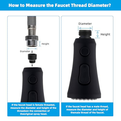 Hibbent Pull Down Kitchen Faucet Head Replacement, 3-Function NSF/ANSI/CAN 61 & CUPC Certified Sink Spray Nozzle, 15 Adapters, Compatible with Moen, Delta, Kohler Faucets, Matte Black - color: Matte Black, style: Stay on sprayer without hold button