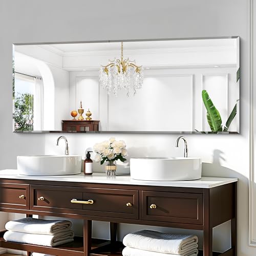 KOCUUY Beveled Mirror, 60x24 Inch Large Frameless Bathroom Mirror for Over Sink, Upgraded Shatterproof Beveled Unframed Design Mirror for Bathroom, Bedroom, Hang Horizontal/Vertical - color: Beveled, size: 24"L x 60"W