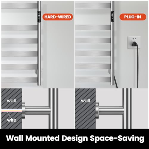 Electric Towel Warmer Rack, 10-Bar Stainless Steel Heated Tower Rack with Built-in Timer, Wall Mounted, Plug-in/Hardwired (Silver) - color: Silver