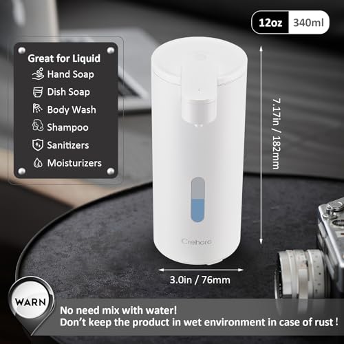 Automatic Soap Dispenser, Automatic Liquid Soap Dispenser Touchless, 12oz/340ml, 3-Level Adjustable, Battery Operated, Water-Resistant for Bathroom, Kitchen, and School, Clog-Free, White - color: White