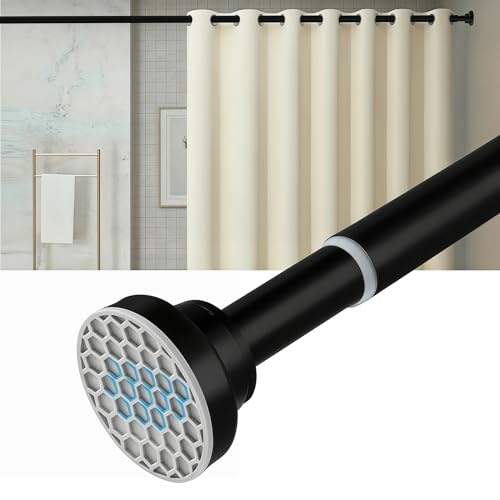 Black Shower Curtain Rod Adjustable 30-90 Inch, 7/8"Diameter 304 Stainless Steel Never Rust Non Slip Heavy Duty Tension Rod, No-Drill Spring Curtain Rod for Bathroom Kitchen - color: Black, size: 30-90 Inch