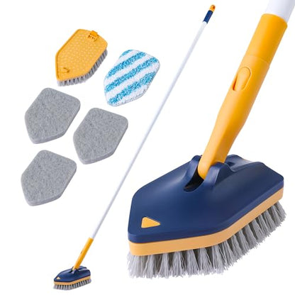 BOOMJOY Tub Scrubber with Long Handle, 58" Extendable 3 in 1 Tub Cleaner Brush with Long Handle, No Scratch Shower Cleaning Brush for Bathtub, Bathroom Ceilings, Toilet, Kitchen, Floor - color: Blue