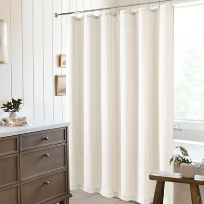 Cream Linen Shower Curtain for Bathroom Water Repellent 72x72 Inch | Natural Neutral, Boho Farmhouse Aesthetic, Shower Curtains, Bath, Sheer, Cloth Fabric, Drapes with Hooks Sets, 72 x 72 Inches - color: Natural, size: 72"W x 72"L (Pack of 1)
