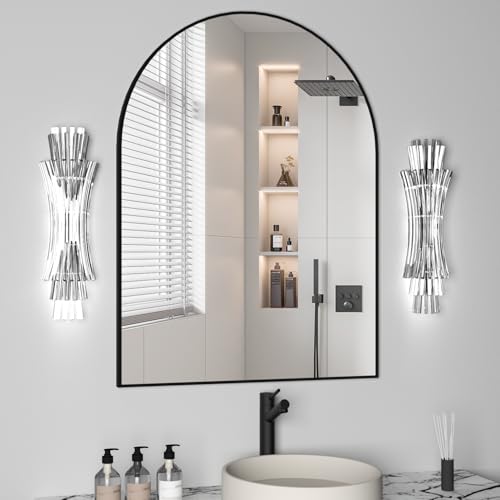 Arched Wall Mirror for Bathroom, 30"x40" Arched Mirror Wall Mounted Mirror with Metal Frame, Black Vanity Mirror Decor for Mantle, Bedroom, Entryway, Living Room - color: Black, size: 40"L x 30"W