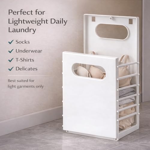 Wall Mounted Laundry Basket, Foldable Slim Hamper for Small Spaces | For socks, underwear and light clothes in RVs, dorms and bathrooms