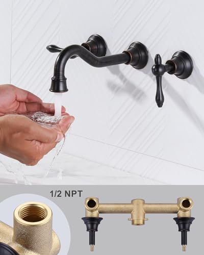 Bronze Bathroom Faucet Wall Mount: WOWOW 2 Handle Bathroom Sink Faucet 3 Hole Installation Lavatory Faucet with Rough in Valve Included(Oil Rubbed Bronze) - color: Oil Rubbed Bronze