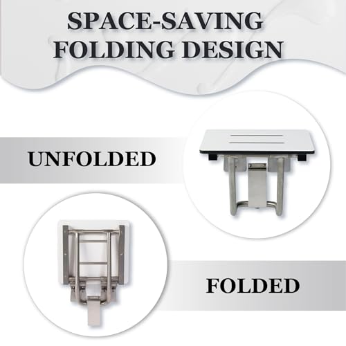 Folding Shower Chair for Elderly and Disabled | ADA Folding Shower Seat Wall Mounted Holds up to 400 lbs | Phenolic Resin Shower Chair for Inside Shower 304 Stainless Steel | 32”x16” - size: 32 x 16
