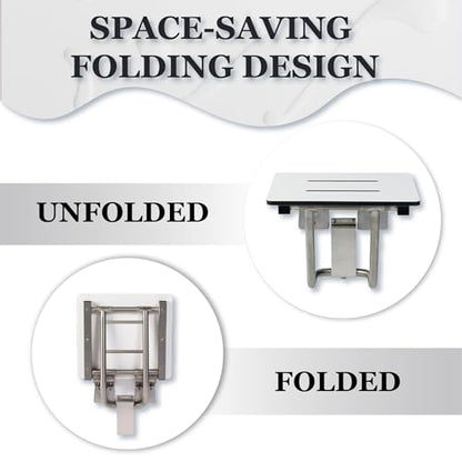 Folding Shower Chair for Elderly and Disabled | ADA Folding Shower Seat Wall Mounted Holds up to 400 lbs | Phenolic Resin Shower Chair for Inside Shower 304 Stainless Steel | 26”x16” - size: 26 x 16