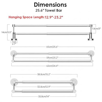 Double Towel Bar Towel Rack for Bathroom Wall Mounted Polished Chrome | Adjustable 16-26 In,Wall Mounted Towel Holder, Stainless Steel, Rustproof, Towel Bar Rod Hanger Hardware Accessories Hotel - color: Polished Chrome