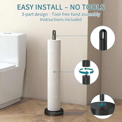 FEILERN Toilet Paper Holder Stand, Free Standing Heavy Weighted, Black | Tissue Paper Roll Storage with Reserve for Bathroom Countertop, Stainless Steel