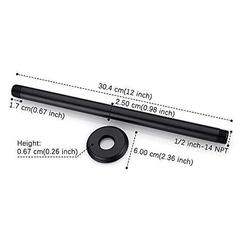 12 Inch Matte Black Ceiling Mounted Shower Arm for Rain Shower Head | Shower arm and flange - color: Black, size: 12 Inches