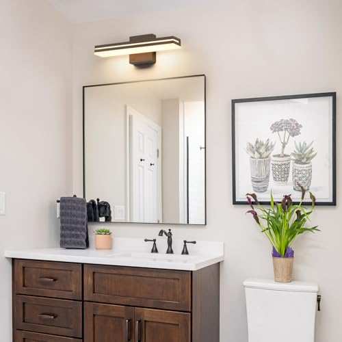 SineRise LED Modern Bathroom Vanity Light Fixtures (16-Inch, 3000K/4000K/6000K, Dimmable), Brown Wood Painted Modern Acrylic Bathroom Wall Lighting Fixtures Over Mirror - color: Brown, size: 16-Inch