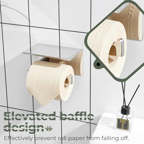 KOKOSIRI Toilet Paper Holder with Shelf Chrome Bathroom Toilet Roll Holder for Restroom T-304 Stainless Steel Wall Mounted, Polished Finish, B2010CH - color: Polished Chrome, size: With Shelf(1 Pack)
