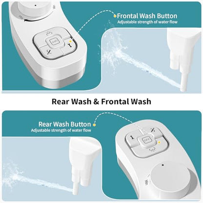 Bidet Attachment for Toilet, Dual Nozzle (Frontal and Rear Wash) Non-Electric Fresh Water Bidet Toilet Seat Attachment with Nozzle Self Cleaning, Adjustable Water Pressure (White) - color: White