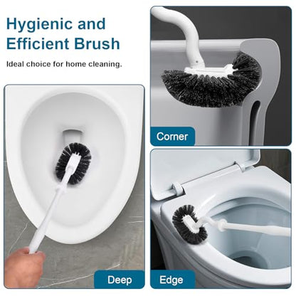 Toilet Bowl Brush and Holder Sturdy Plastic Long Handled Toilet Brushes for Bathroom with Ventilated Base Easy to Assemble for Deep Cleaning (White 1) - color: White 1