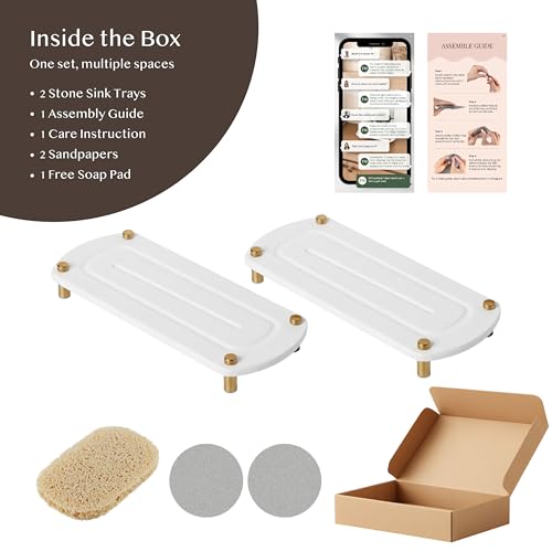 2PCS Absorbing Stone Soap Tray, Quick Dry Diatomaceous Earth Drying Rack | Self-draining, mold-resistant water absorbing soap holder; shower caddy, soap dispenser & sponge organizer, kitchen bathroom. - color: Pure White