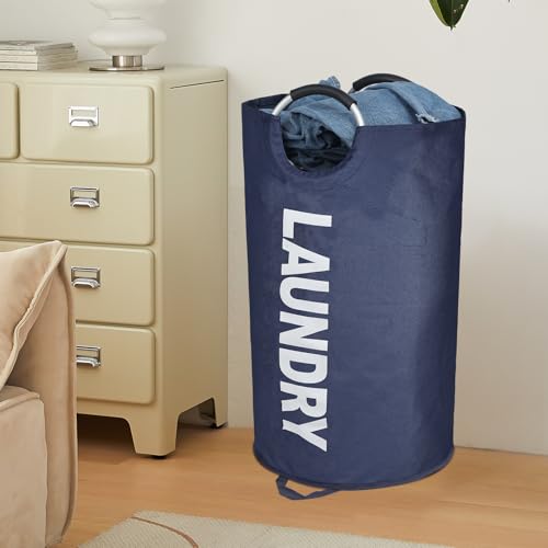 Maxsilan 125L X-Large Laundry Basket, Freestanding Tall Clothes Hamper, Collapsible Laundry Bag, Dark Blue - color: Dark Blue, size: 125L