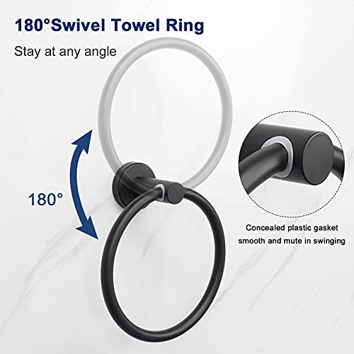 NearMoon Bath Towel Ring, Bathroom Hardware Accessories-Thicken Stainless Steel Hand Towel Holder for Bathroom, Modern Round Towel Hanger Wall Mounted (Matte Black, 1 Pack) - color: Matte Black