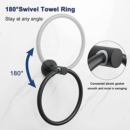 NearMoon Bath Towel Ring, Bathroom Hardware Accessories-Thicken Stainless Steel Hand Towel Holder for Bathroom, Modern Round Towel Hanger Wall Mounted (Matte Black, 1 Pack) - color: Matte Black