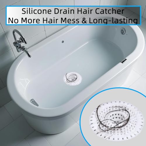 White Drain Hair Catcher Shower Drain Cover Hair Catcher Bathtub Drain Hair Catcher Silicone Tub Hair Catcher Drain Protector - color: White