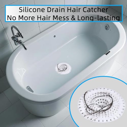 White Drain Hair Catcher Shower Drain Cover Hair Catcher Bathtub Drain Hair Catcher Silicone Tub Hair Catcher Drain Protector - color: White