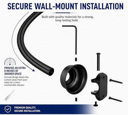 Shower Suite by Utopia Alley – Rustproof Aluminum Curved Shower Curtain Rod Combo Set with Liner & 12 Hooks, Adjustable 45–72 Inch Wall Mount Rod, Matte Black Finish - color: Black
