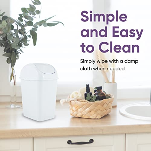 Superio Mini Desktop Trash Can with Swing Top Lid Portable Plastic Garbage Can for Countertop, Desktop, Make up Vanity, Bathroom, Car, Under Sink, Dorm, Compact Waste Bin 5 L, 1.25 Gal. (White) - size: 1.25 Gallon, style: 1 Pack