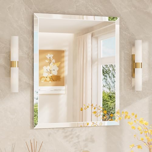 TETOTE 24" x 30" Bathroom Mirror Frameless Tempered Wall Mounted Beveled Mirror for Bathroom - size: 30"L x 24"W