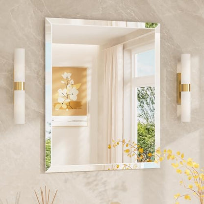 TETOTE 24" x 30" Bathroom Mirror Frameless Tempered Wall Mounted Beveled Mirror for Bathroom - size: 30"L x 24"W