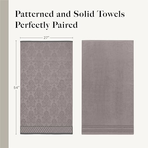 Modern Threads 6 Piece Cotton Bath Towel Set – Ultra Soft 550 GSM Towels – Bathroom Set with Hand Towels and Washcloths – Diamond Border (Silver Cloud) - color: Silver Cloud, style: Diamond Border