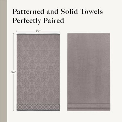 Modern Threads 6 Piece Cotton Bath Towel Set – Ultra Soft 550 GSM Towels – Bathroom Set with Hand Towels and Washcloths – Diamond Border (Silver Cloud) - color: Silver Cloud, style: Diamond Border