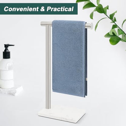 Hand Towel Holder, Hand Towel Stand for Bathroom with Marble Base, 304 Stainless Steel L Shape Hand Towel Rack Bar Standing for Vanity Kitchen Countertop, Brushed Nickel - color: Brushed Nickel
