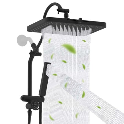 Hibbent 5-Mode 13" Rain Shower head, 4-Spray Handheld Shower, Matte Black | cUPC Certified High Pressure Showerhead Combo, All Metal 4-way Diverter Extension Arm & Handheld Spray, 71'' Hose & Holder - color: Matte Black, style: Square 13"