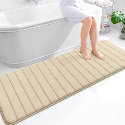 OLANLY Memory Foam Long Bathroom Rugs Runner 70x24, Super Soft Absorbent Bath Mat, Quick Dry, Machine Washable Shower Floor Rugs, Bathmat Carpet, Bathroom Home Decor Accessories, Beige - color: Beige, size: 70" X 24"