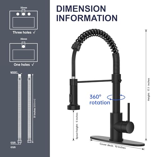 Kitchen Faucet with Pull Down Sprayer, Single Handle Pull Down Spring Sink Faucet, 1 Hole or 3 Hole Dual Function Sprayer for Farmhouses, Utility Rooms, RV's and Bars - color: Matte Black, style: Spring