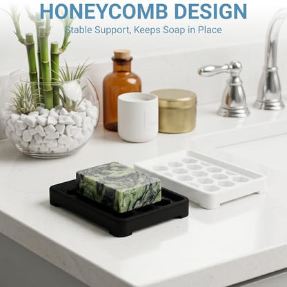 Honeycomb Silicone Soap Dish, Self Draining Soap Holder with Raised Grid Design, Non Slip Soap Saver Tray, Quick Dry Soap Dish for Bathroom Kitchen Sink Shower, Black & White - color: Black & White