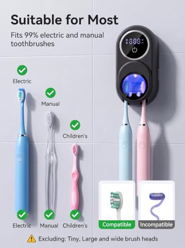Toothbrush Sanitizer Holder, Wall-Mounted with Auto-Inductive Cover & 140°F Air Drying, Bathroom Organizer, Black