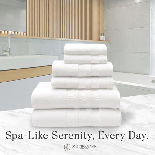 Premium Staple Cotton Bathroom Towel Set - White 600 GSM 6-Piece Luxury Bath Towel Set 3 Stripe - 2 Bath Towels, 2 Hand Towels & 2 Washclothes Set - High Absorbent & Quick Dry for Gym, Spa, Hotel - color: White - 3 Stripe