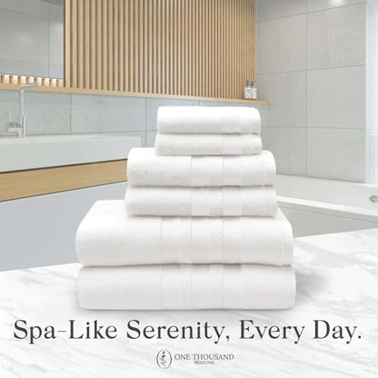 Premium Staple Cotton Bathroom Towel Set - White 600 GSM 6-Piece Luxury Bath Towel Set 3 Stripe - 2 Bath Towels, 2 Hand Towels & 2 Washclothes Set - High Absorbent & Quick Dry for Gym, Spa, Hotel - color: White - 3 Stripe