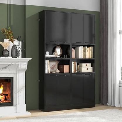 NAFORT Bathroom Storage Cabinet, 75" Freestanding Tall Cupboard with Shelves, Anti-toppling Devices & Non-Slip Foot Pads, Modern Slim Cabinet for Livingroom, Dining Room & Bath Room - color: Black