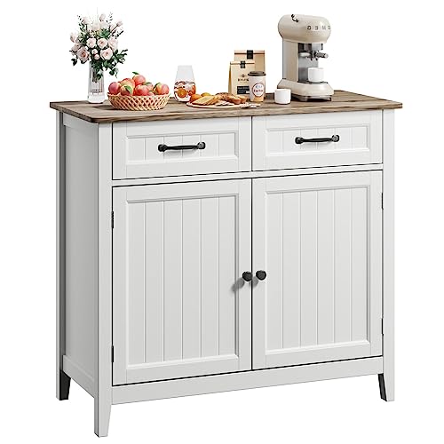 Gizoon Kitchen Sideboard Buffet Cabinet, 32'' H Large Kitchen Storage Island and Adjustable Shelf, Modern Coffee Bar Console Cabinet for Dining Room, Bathroom, Entryway, Grey | 32"H, Large Storage Island, Fits Dining Room/Bathroom/Entryway, Modern Console