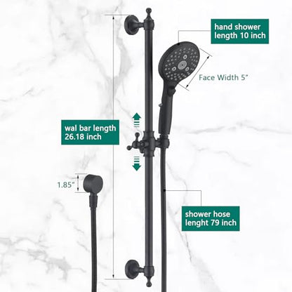 Handheld Shower Head with Slide Bar Combo, 6 Settings Handheld Shower with ON/OFF Pause Switch, Adjustable Height 27.5" Long Slide Bar, Wall Supply Elbow and 6.6ft Shower Hose, Matte Black - color: Matte Black