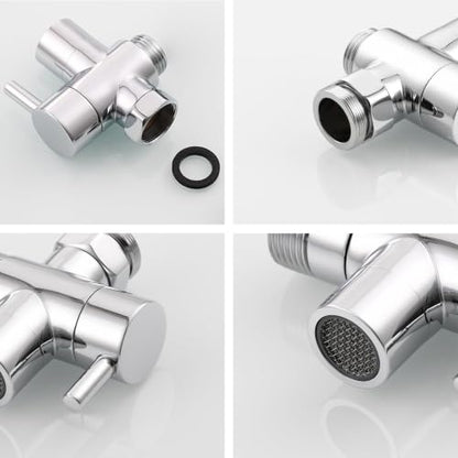 Sink Faucet Valve Brass 3-Way Diverter Splitter M22-M24 G1/2 Adaptor - color: Metal Sliver with 3 Adapters