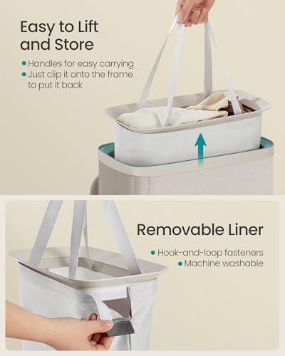 SONGMICS Laundry Basket, 17.2 Gal. Laundry Hamper, Easy Assembly, with Lid and Handles, Removable Liner, 15.4 x 8.7 x 29.5 Inches, Cappuccino Beige ULCB810LH01 - color: Cappuccino Beige, size: 65 L (1-Section)