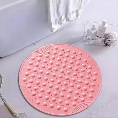 Shower Mat Anti-Slip 21.6'' Round Bathtub Mat with Suction Cups Machine Washable Shower Bath Mat - color: Pink