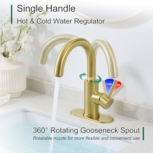 VOTON Bar Sink Faucet, Bathroom Kitchen 360° Rotatable Faucet, Brushed Gold Single Hole Bathroom Faucets Modern Small Mini Kitchen Bath Utility Vanity Outdoor Lavatory Faucets - color: Brushed Gold