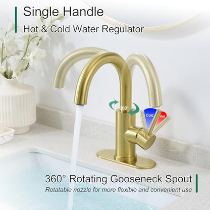 VOTON Bar Sink Faucet, Bathroom Kitchen 360° Rotatable Faucet, Brushed Gold Single Hole Bathroom Faucets Modern Small Mini Kitchen Bath Utility Vanity Outdoor Lavatory Faucets - color: Brushed Gold