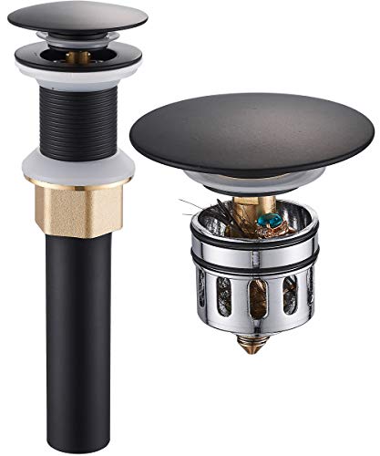 REGALMIX Pop Up Drain, Bathroom Faucet Vessel Vanity Sink Drain Stopper, Built-in Anti-Clogging Strainer, Without Overflow Matt Black,Fits Standard American Drain Hole(1-1/2" to 1-3/4") RWF082G - color: Black, size: Without Overflow
